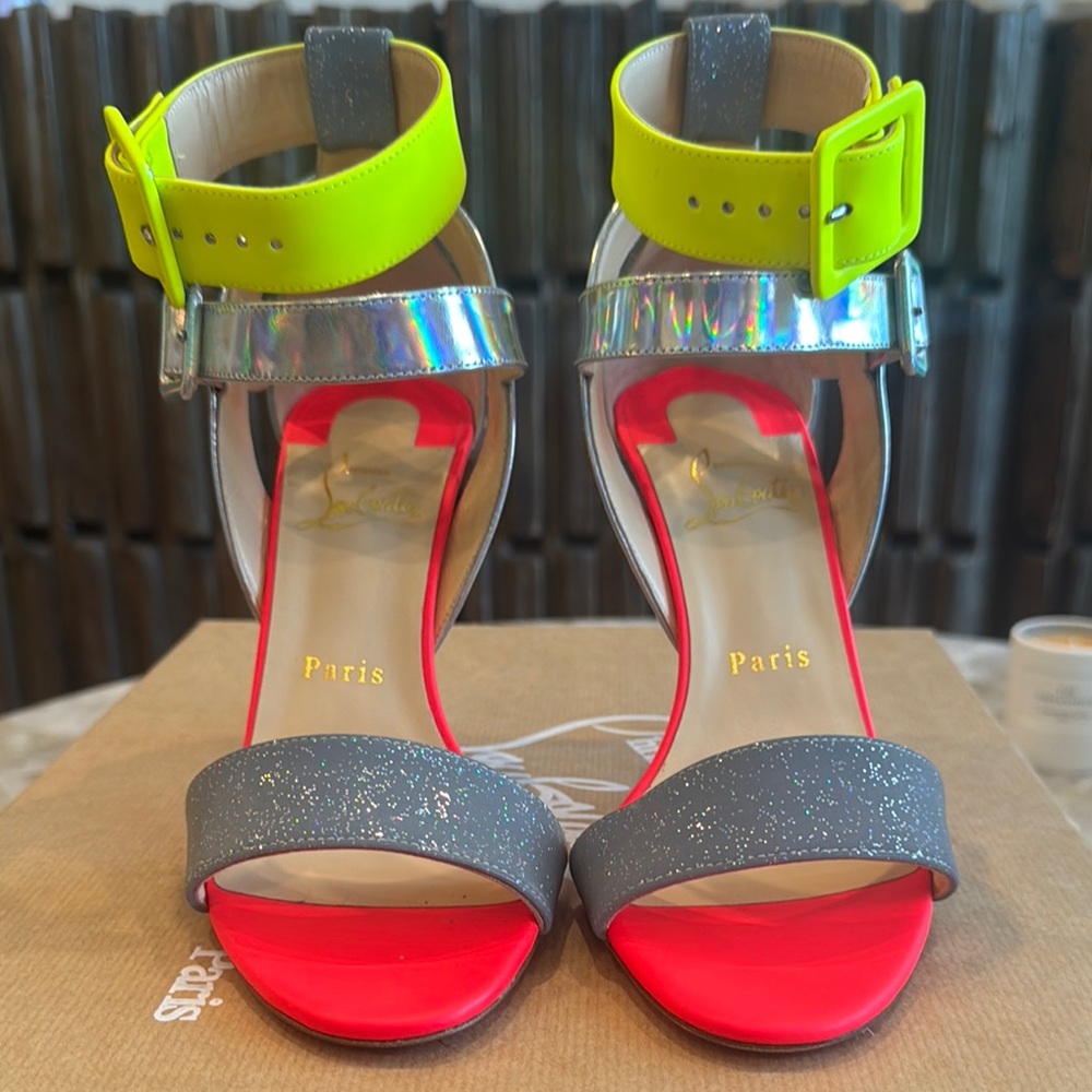 *NEW* Christian Louboutin Tissu Reflex Multipot 100 Sandals 37.5